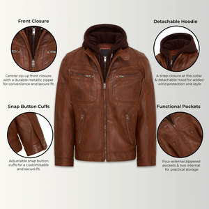 Chaqueta de Cuero con Capucha para Hombre, Chaqueta de Cuero Personalizada con Forro de Felpa Extraíble para Mujer, Proveedor Mayorista - Product Image 4