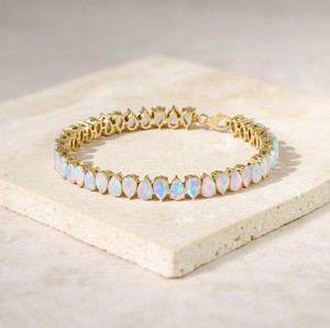 Pear Cut Ethiopian Fire Opal Charm <b>Bracelet</b> in Sterling Silver Gold Plated Elegant Luxury Jewelry for Women - Product Image 1