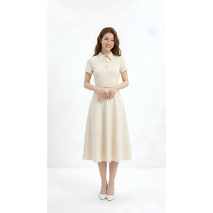 Ready To Ship Women's Minimalist <b>Polo</b> <b>Neck</b> A Line Midi Dress Short Sleeve Elegant Casual Summer Daily Wear Fashion Dress - Product Image 1