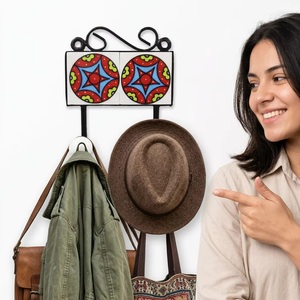 Beads Art - Gancho multifunción retro de cerámica para montar en la pared con diseño de estrella, 2 ganchos, perchero decorativo hecho a mano - Product Image 2