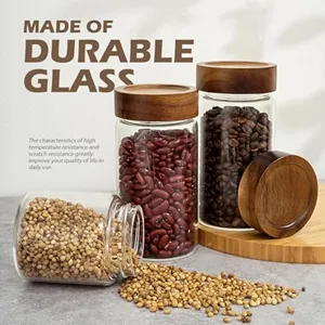 Round clear Tall Straight Empty High Borosilicate Glass Spice Beans <b>Cookie</b> Container Glass Storage <b>Jar</b> with Screw Bamboo - Product Image 3