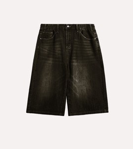 Shorts en jean foncé surdimensionnés pour hommes, coupe droite, décontractés, en coton, avec poches, respirants, pour l'été - Product Image 6