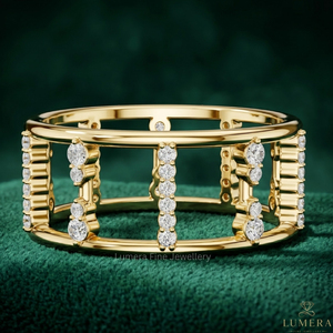 Anillo de Diamantes de Diseño Abierto para Mujer, Oro Amarillo, Anillo de Boda o Aniversario - Product Image 1