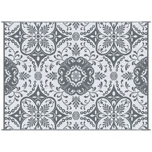 Tappeto da esterno in polipropilene per camper 9FT X 12FT con design floreale grigio e bianco e borsa per il trasporto - Product Image 1