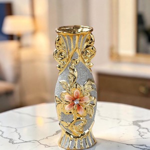Reliable Glam <b>Ceramic</b> Tabletop <b>Vases</b> Set Glazed Gold Floral Design 8-16 Inches Exquisite Durable Decor - Product Image 5