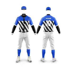 Ensemble de maillots de baseball personnalisés pour hommes, noir, bleu, blanc, polyester sublimé, évacuation de l'humidité, manches longues, toutes saisons, taille adulte - Product Image 5
