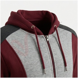 Conjunto Deportivo con Capucha para Hombre, Color Granate y Gris, con Bloques de Color, Cierre Frontal con Cremallera, Bolsillos Laterales, Ropa Casual de Otoño - Product Image 4