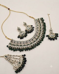 Indian Bridal <b>Jewelry</b> Set CZ Stone Necklace With Earrings Mang Tika & Pasa <b>Pakistani</b> Wedding Dulhan Crystal Beaded Jewellery Set - Product Image 5