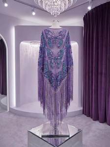 Glamorous Beaded Fringe Shrug Gold Sequin Mesh Cape with Long Tassels for <b>Burlesque</b> <b>Costume</b> & Night Club - Product Image 3