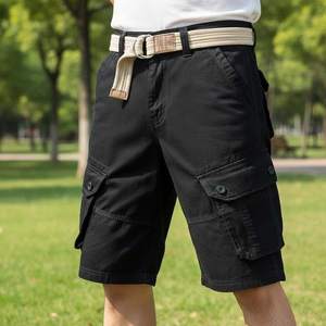 Shorts cargo décontractés pour hommes en coton tricoté 100 %, coupe-vent, avec cordon de serrage, confortables, teints unis, brodés, pour le sport et le fitness - Product Image 4