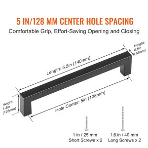 Set di 10 Maniglie Quadrate Sottili in Acciaio Inox da 128mm per Mobili, Pomelli Moderni per Cucina - Product Image 2
