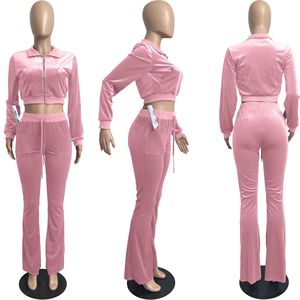 High Quality Custom Women's Velour Tracksuit Zip-up Cropped Hoodie and <b>Jogger</b> <b>Set</b> Casual Sports Velvet Sweatsuit - Product Image 3