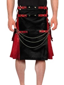 Kilt en cuir véritable pour homme, noir et rouge, couleur unie, avec chaînes, poches, sangles réglables, boucles, personnalisable, coupe classique, style européen - Product Image 6