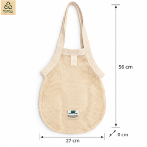 Sac en filet de coton naturel 27x56 cm, réutilisable, pour courses, vente en gros, OEM, logo personnalisé - Product Image 6