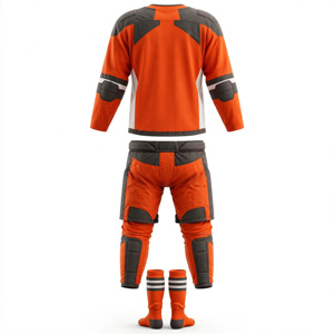 Men's <b>Orange</b> Hockey Uniform Set With Protective Padding And Matching <b>Socks</b> - Product Image 4