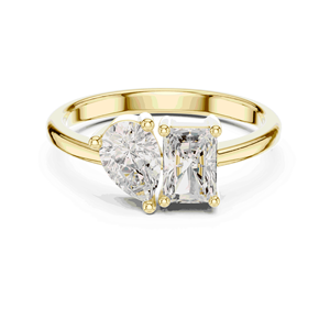 Anillo de compromiso unisex Toi Et Moi con diamante radiante talla pera cultivado en laboratorio, oro macizo de 18K, engaste de cuatro puntas compartido de este a oeste - Product Image 1