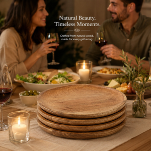 Ensemble de plateaux de service en bois d'acacia faits à la main – Assiettes rondes en bois pour servir les aliments, les collations, le fromage, les fruits et à la maison - Product Image 4