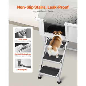 Stazione di lavaggio per cani in acciaio inossidabile da 38 pollici con rubinetto caldo/freddo e soffione doccia per toelettatura animali domestici, lavello da esterno per piccoli spazi - Product Image 3