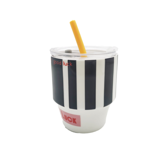 12oz Black White Stripe <b>Double</b> <b>Wall</b> Vacuum Insulated Stainless Steel Coffee Tumbler with Straw Lid - Product Image 2