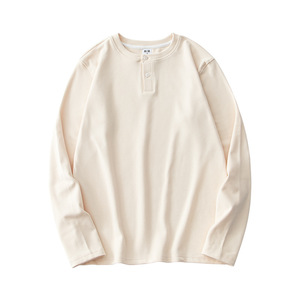 เสื้อยืดแขนยาวทรงเฮนลีย์สำหรับผู้ชาย ทรงปกติ ผ้าฝ้ายถัก 100% สีพื้น ระบายอากาศได้ดี สไตล์มินิมอล เหมาะสำหรับใส่ในฤดูใบไม้ร่วง - Product Image 3
