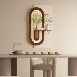 Decoración de Pared de Arenisca LED Ajustable de 3 Colores, Escultura Artística 3D, Novedosa Escultura de Plantas Verdes Simuladas, Florero de Vidrio, Decoración para el Hogar con Conejo - Product Image 1