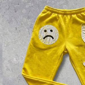 Pantalones de chándal de lana de cintura alta económicos, con efecto desgastado, forro polar grueso de 450 GSM, cintura elástica y bordado desgastado, tipo pijama - Product Image 4