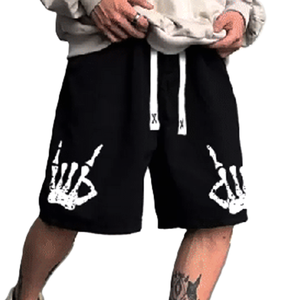 Pantalones Cortos Negros de Algodón para Hombre con Estampado de Mano de Esqueleto Blanco, Cintura con Cordón, Estilo Casual, Bolsillos, Tejido Transpirable - Product Image 6
