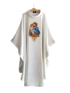 Chasuble de prêtre en polyester blanc mat avec broderie dorée et étole – Fraîche, confortable et douce pour toutes les saisons - Product Image 3