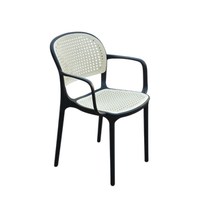 TM09 Victorian Rattan Style <b>Stackable</b> Armchair with Mesh Back | <b>Outdoor</b> Dining <b>Chair</b> Luxury Bistro Cafe Restaurant - Product Image 1