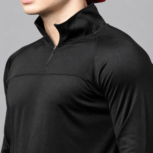 Polo à manches longues pour homme, noir, sportif, tricoté, séchage rapide, coupe classique, couleur unie - Product Image 2