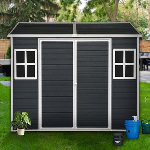 Casetta da Giardino in Resina 8x4ft con Porta Lucchettabile e 2 Finestre, Ripostiglio Esterno in Plastica per Attrezzi, Pavimento in Resina per Stoccaggio - Product Image 3