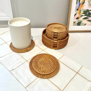 Sous-verres classiques en rotin, sets de table ronds, accessoires décoratifs de style bohème pour la maison - Product Image 1