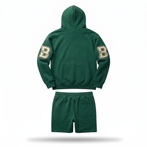Conjunto de Sudadera con Capucha y Pantalones Cortos Verdes de la Marca Brand Stuff, Chándal Unisex de Algodón, Ropa Casual de Otoño con Estampado de Logotipo - Product Image 2