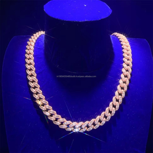 Cadena cubana de plata de ley 925 con diamantes cultivados en laboratorio y eslabones rectangulares helados, collar de lujo estilo hip hop, joyería al por mayor - Product Image 1