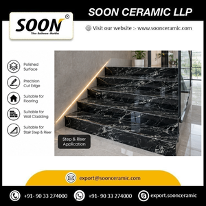 SOON CERAMIC - Grande dalle de marbre calcite noir poli, écologique et moderne, avec des veines blanches, provenant du Rajasthan, pour une utilisation murale et au sol - Product Image 4