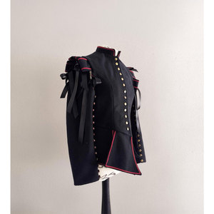 Black Wool Doublet with Red Details and Detachable Sleeves 17th Century Historical Doublet with Button Fastening - Product Image 2
