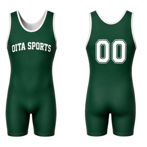 <b>Men</b> Dark Green White Sublimated <b>Wrestling</b> <b>Singlet</b> Digital Print Polyester <b>Wrestling</b> Suit Athletic Performance Sports Clothing - Product Image 1
