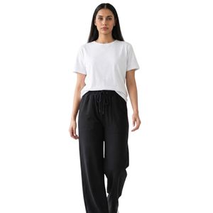 Pantalon de survêtement noir pour femme, coupe large, taille élastique, décontracté, pour la détente, logo personnalisé, OEM, fabricant de vêtements en gros - Product Image 4