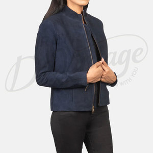 High Quality Custom Logo <b>Suede</b> Leather <b>Jacket</b> for Women Wholesale Navy blue <b>suede</b> biker <b>jacket</b> for women made from soft Leather - Product Image 6