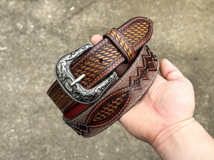 Ceinture en cuir de vache occidental de qualité supérieure avec motif floral gravé à la main, fabricant grossiste - Product Image 5