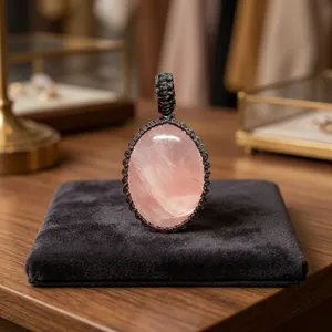 Pendentif en macramé en quartz rose naturel, collier en pierres précieuses fait main, bijoux en gros - Product Image 2