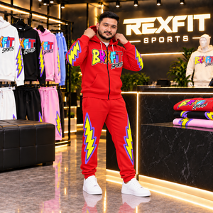 Rexfit sports 2026 Custom Mens <b>Red</b> Tracksuit Set Zip Up <b>Hoodie</b> and Jogger Sportswear Premium custom mens <b>red</b> tracksuit - Product Image 2
