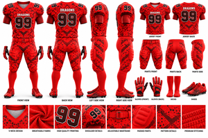 Uniforme de football américain personnalisé rouge et noir, maillot, pantalon rembourré, gants, chaussettes, chaussures, vêtements de sport d'équipe, fabricant en gros, 100% - Product Image 5