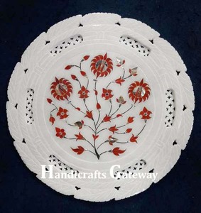 Belle plaque d'incrustation de design floral de forme ronde en marbre blanc pour cadeau d'affaires et décoration de la maison grossiste et fabricant - Product Image 6