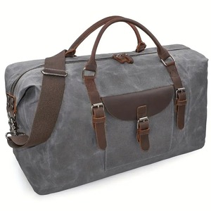 Sac de voyage de luxe en toile cirée et cuir véritable, fermeture éclair, léger, extensible, grande capacité, portable, pliable, en nylon - Product Image 2