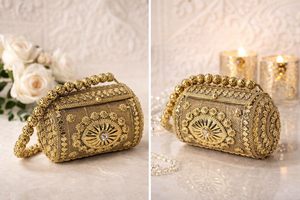 Pochette de soirée artisanale en métal Craftstages International, motif cœur perlé tendance, doublure en satin, fermeture à rabat - Product Image 3