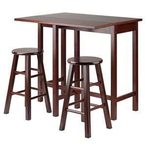 Lynnwood Drop Leaf Island <b>Table</b> with Walnut <b>Stool</b> 2 Square Legs for <b>Bar</b> Setting - Product Image 2