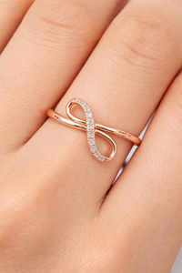 แหวนทองคำแท้ 14K สไตล์อาร์ตเดโค ดีไซน์เกลียวอินฟินิตี้ ประดับเพชร สามารถสวมซ้อนกันได้ แหวนสำหรับผู้หญิง สื่อถึงความรักนิรันดร์ - Product Image 4