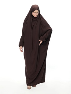 Brown Modest Abaya Long Sleeve High Neck Floor Length <b>Loose</b> Fit Women Middle East Daily Wear Solid Color Polyester <b>Dress</b> - Product Image 4