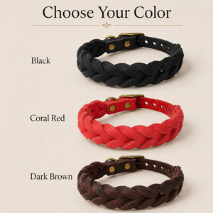 Premium adjustable <b>braided</b> dog collar crafted from genuine leather for training walking and outdoor adventures in wholesale rate - Product Image 6
